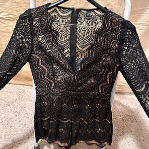 Black lace jumper/short/dress-nude color under and long sleeves-back see through